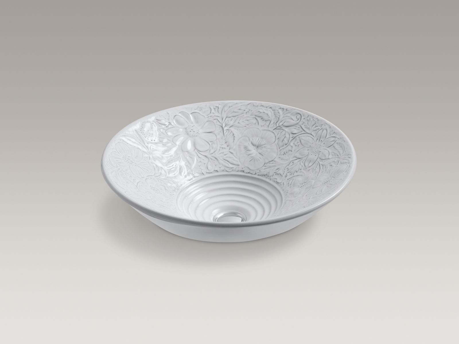 Water's Grove™ design on Conical Bell® vessels bathroom sink