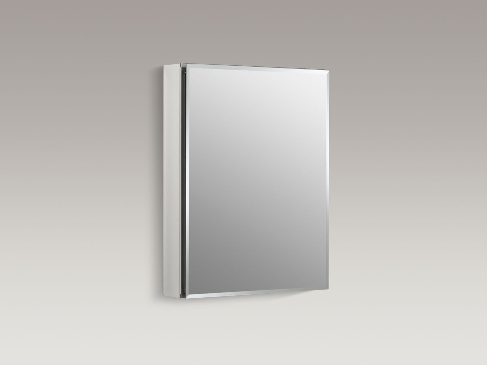 20" W x 26" H aluminum single-door medicine cabinet with square mirrored door