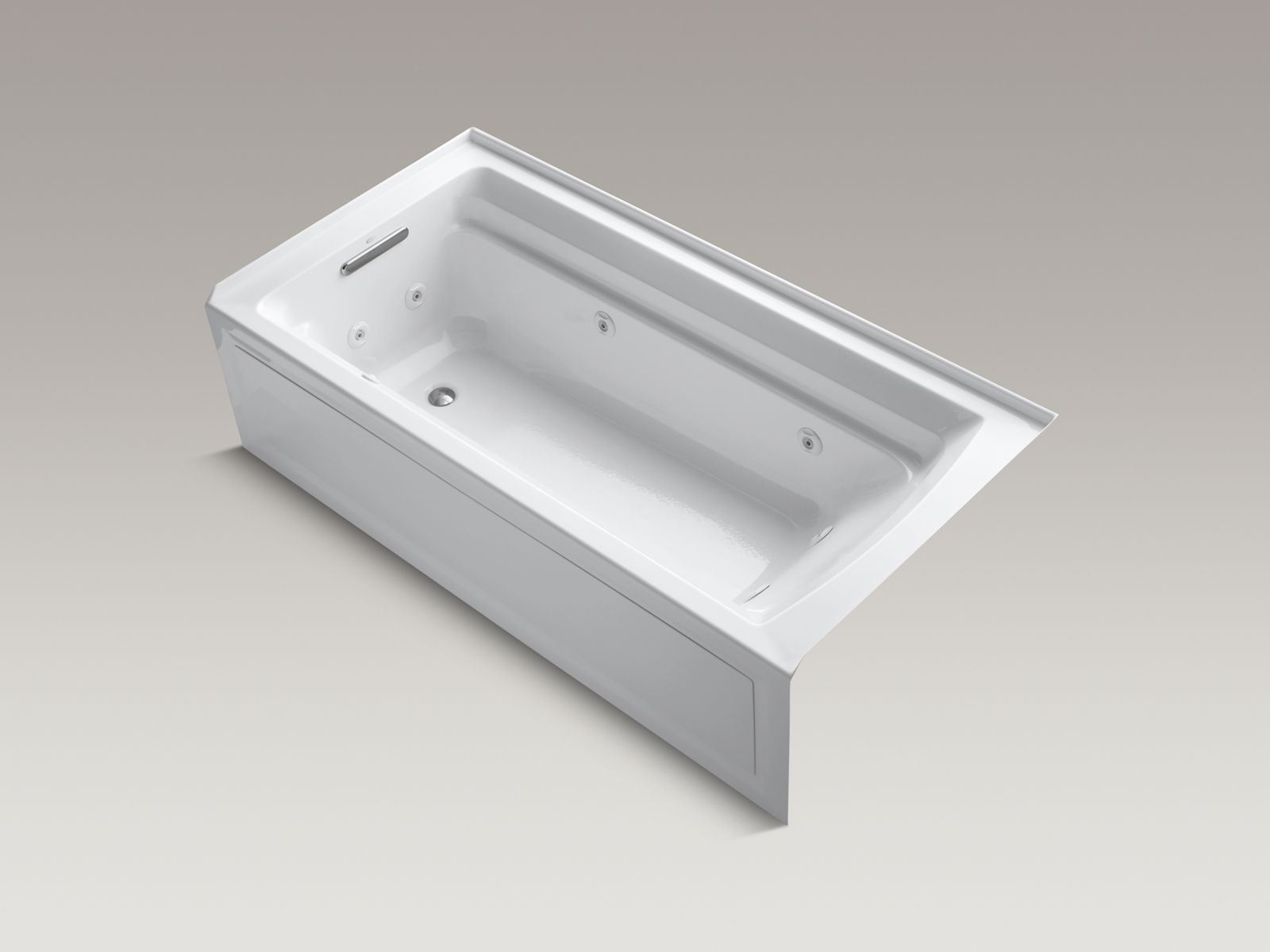 Archer® 72" x 36" alcove whirlpool bath with integral tile flange, left-hand drain, Bask™ heated surface and Comfort Depth® design