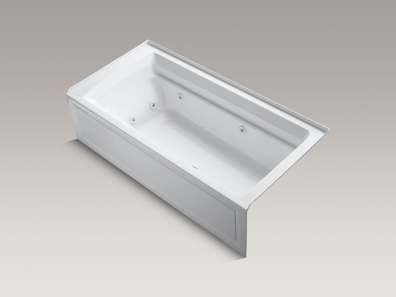 Archer® 72" x 36" alcove whirlpool bath with integral tile flange, right-hand drain, Bask™ heated surface and Comfort Depth® design