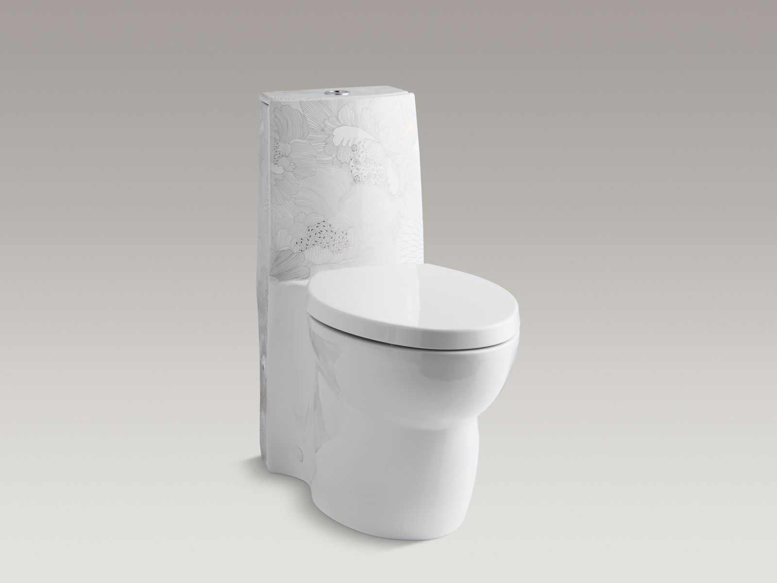 Saile® Empress Bouquet™ one-piece elongated 0.8 or 1.6 GPF toilet with Quiet-Close™
