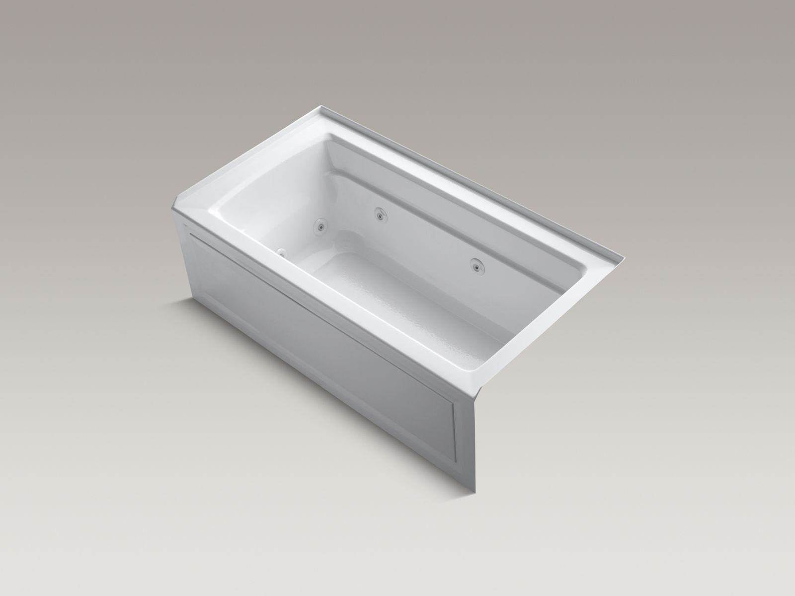 Archer® 60" x 32" alcove whirlpool bath with integral apron, tile flange, right-hand drain, Bask™ heated surface and Comfort Depth
