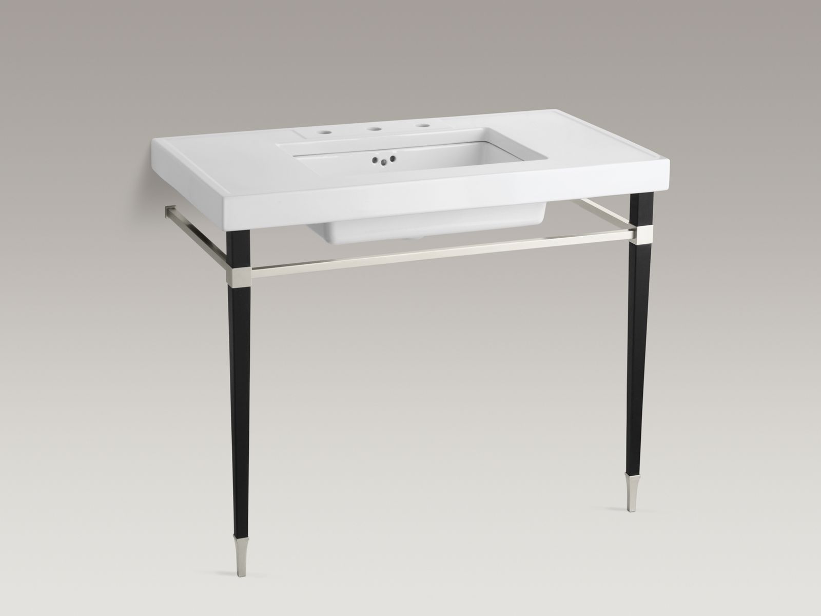 Kathryn® square tapered Brushed Nickel brass table legs with leather wrapping