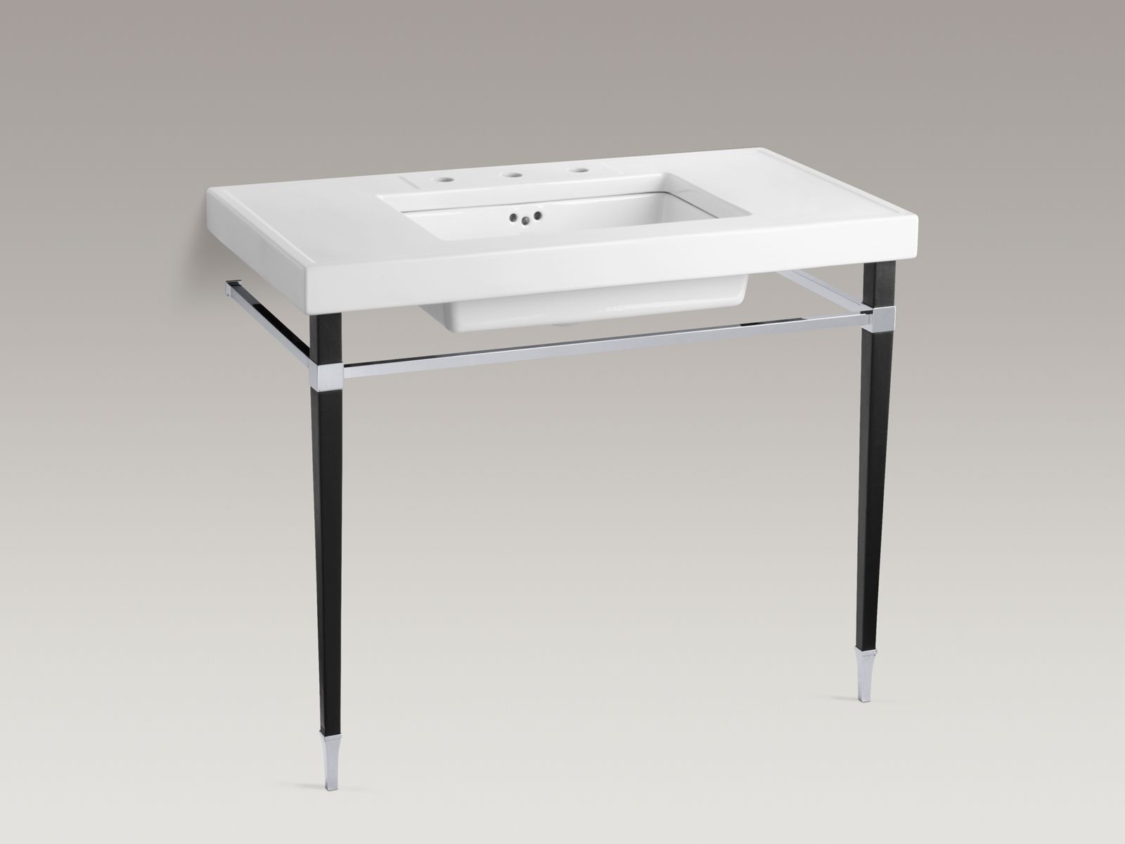 Kathryn® square tapered Polished Chrome brass table legs with leather wrapping