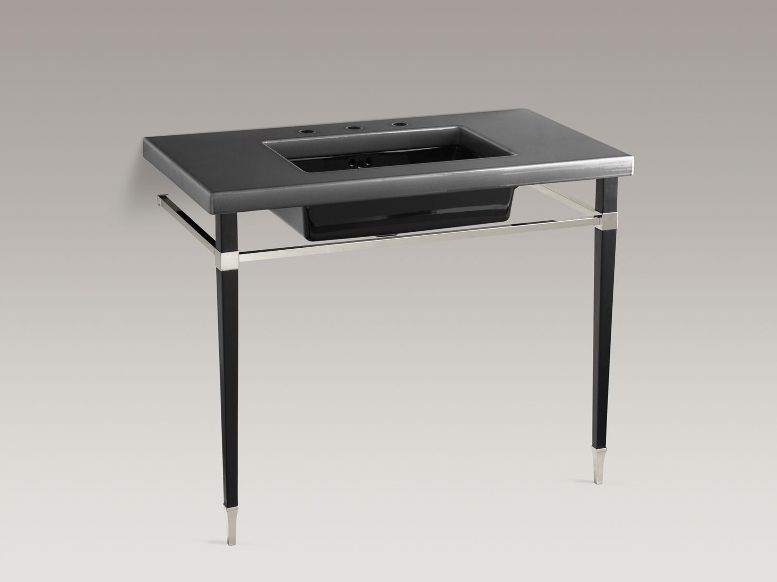 Kathryn® square tapered Polished Nickel brass table legs with leather wrapping