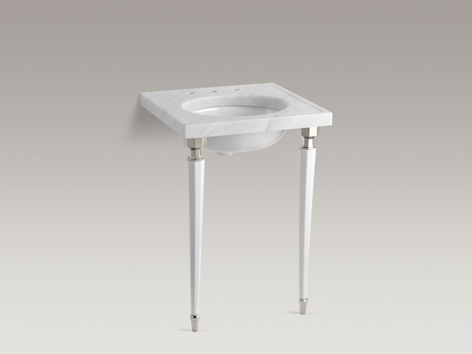 Kathryn® octagonal fireclay/Brushed Nickel tapered brass table legs