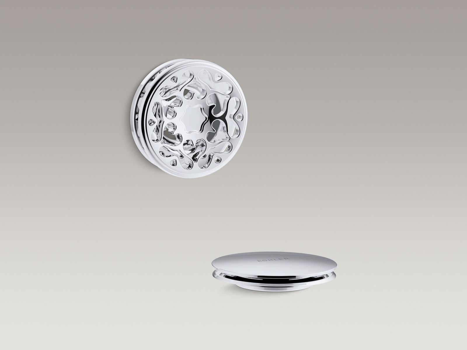 PureFlo™ cable bath drain trim, Victorian push button handle