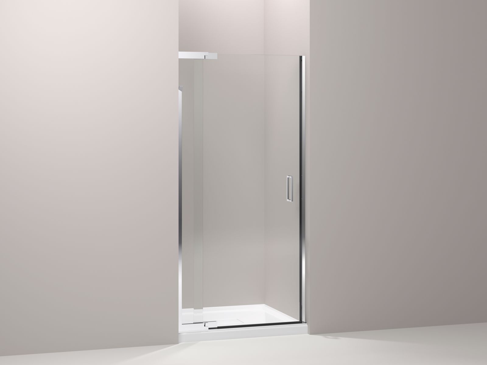 Purist® frameless pivot shower door with 1/4" thick Crystal Clear glass, 30" - 33" x 72"