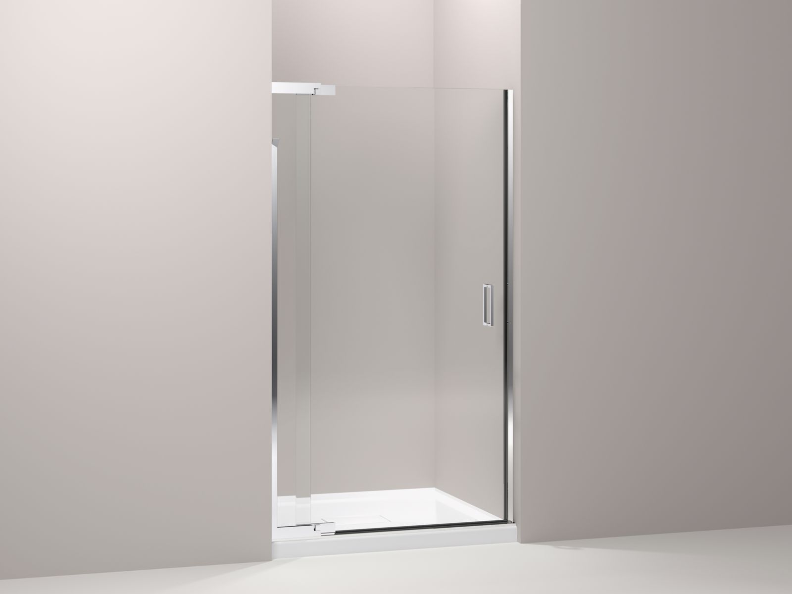 Purist® frameless pivot shower door with 1/4" thick Crystal Clear glass, 36" - 39" x 72"