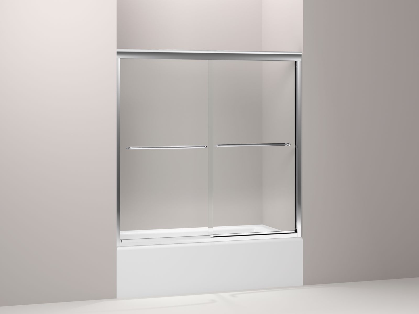 Fluence® frameless sliding bath door with Crystal Clear glass, 59-5/8" x 58-5/16"