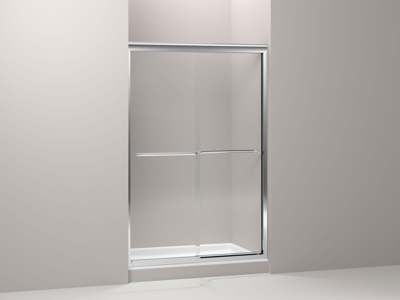 Fluence® frameless sliding shower door with Crystal Clear glass, 49" - 52" x 76"