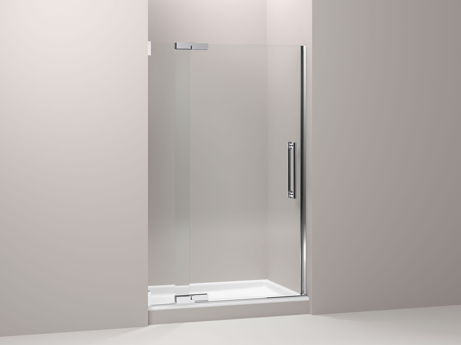 Purist® frameless pivot shower door with 3/8" thick Crystal Clear glass, 45-1/4" - 47-3/4" x 72-1/4"