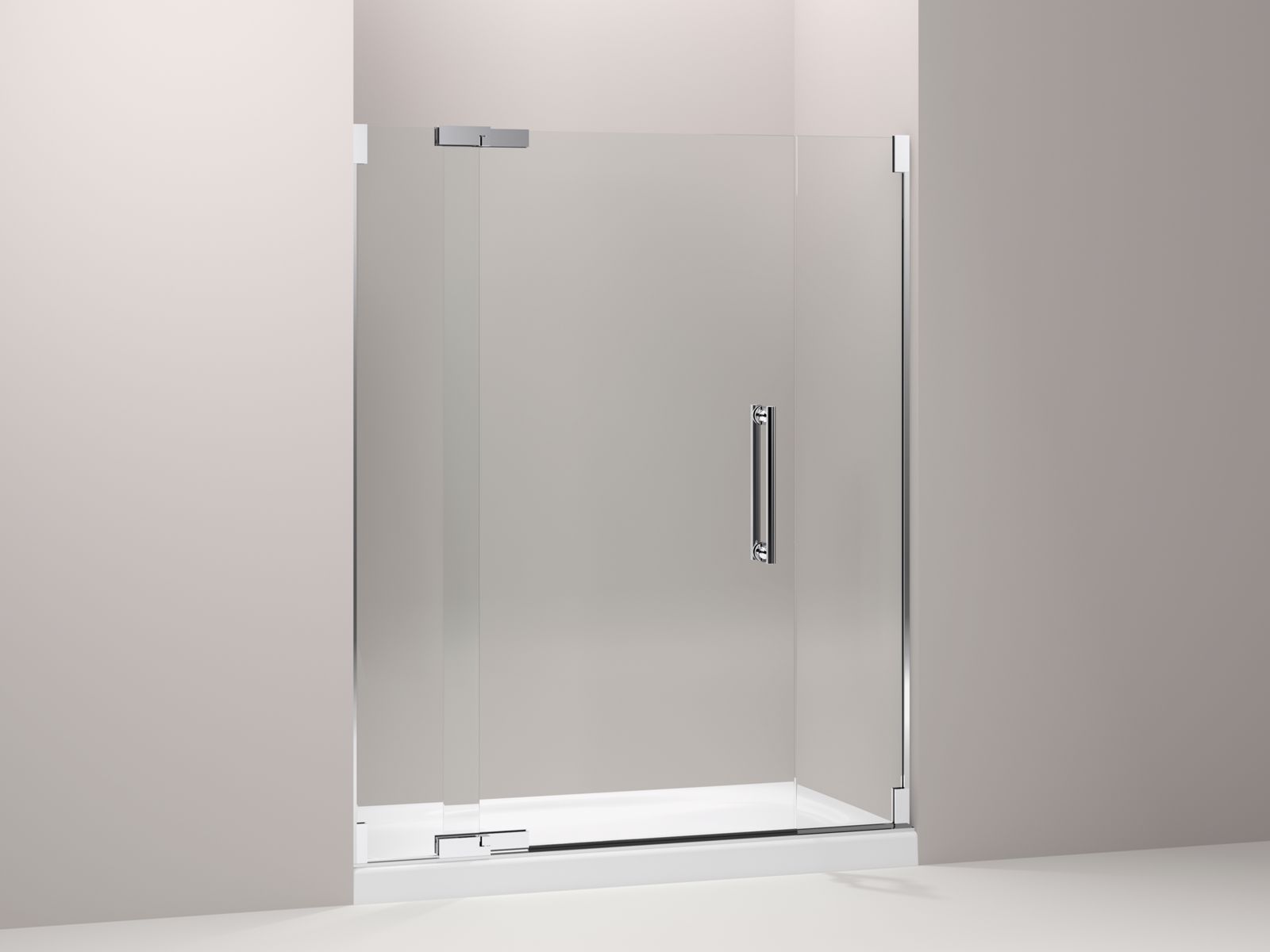 Purist® frameless pivot shower door with 3/8" thick Crystal Clear glass, 57-1/4" - 59-3/4" x 72-1/4"