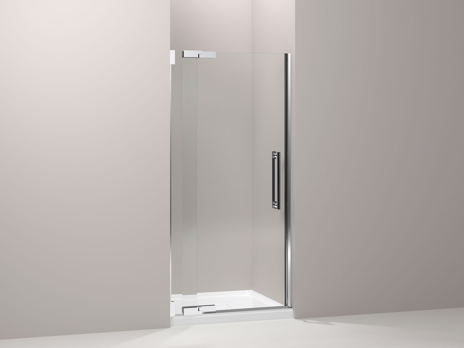 Purist® frameless pivot shower door with 1/2" thick Crystal Clear glass, 36-1/4" - 38-3/4" x 72-1/4"