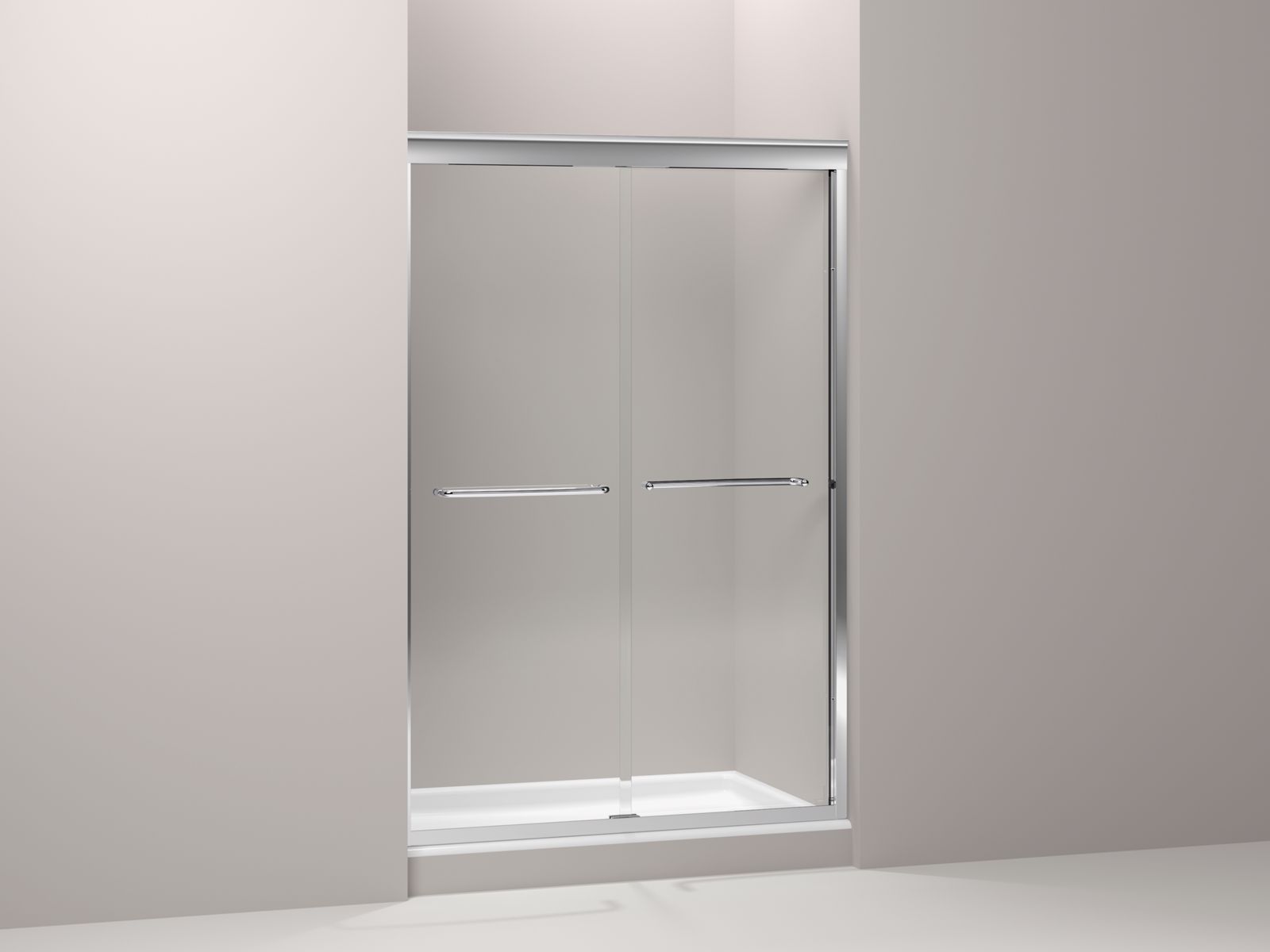 Fluence® frameless sliding shower door with 3/8" thick Crystal Clear glass, 44-5/8" - 47-5/8" x 70-5/16"