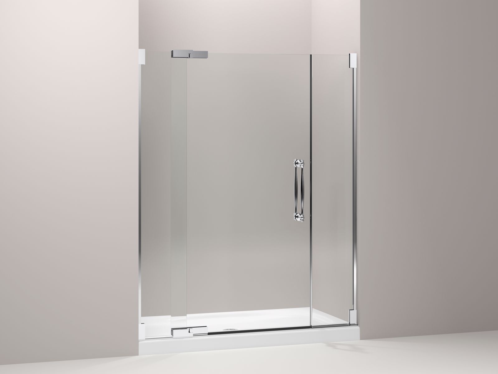 Finial® frameless pivot shower door with 1/2" thick Crystal Clear glass, 57-1/4" - 59-3/4" x 72-1/4"