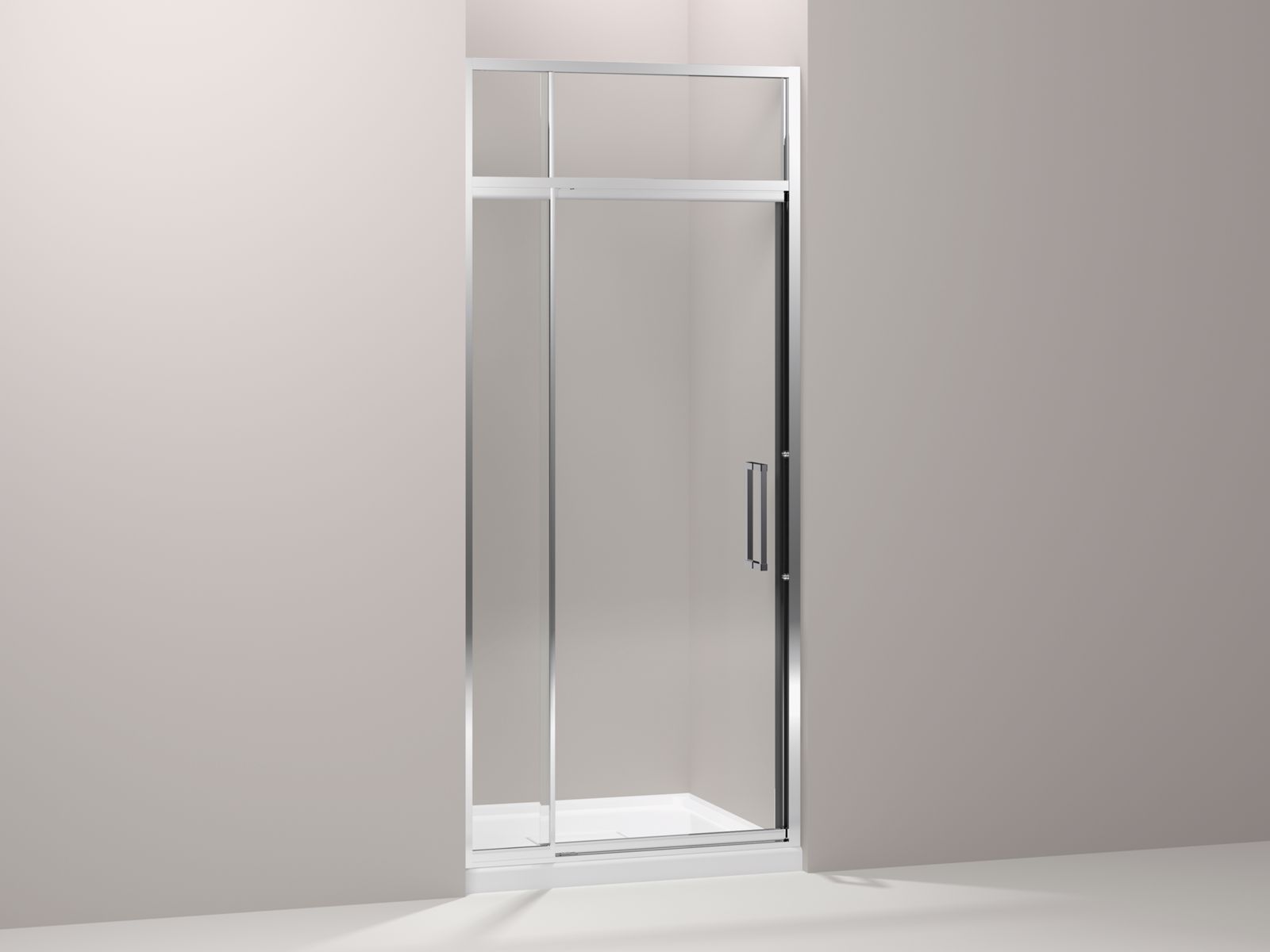 Lattis® semi-frameless pivot shower door with sliding steam transom with 3/8" thick Crystal Clear glass, 36" - 39" x 89-1/2"