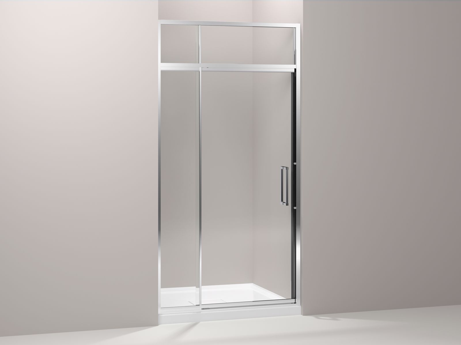 Lattis® semi-frameless pivot shower door with sliding steam transom with 3/8" thick Crystal Clear glass, 39" - 42" x 89-1/2"