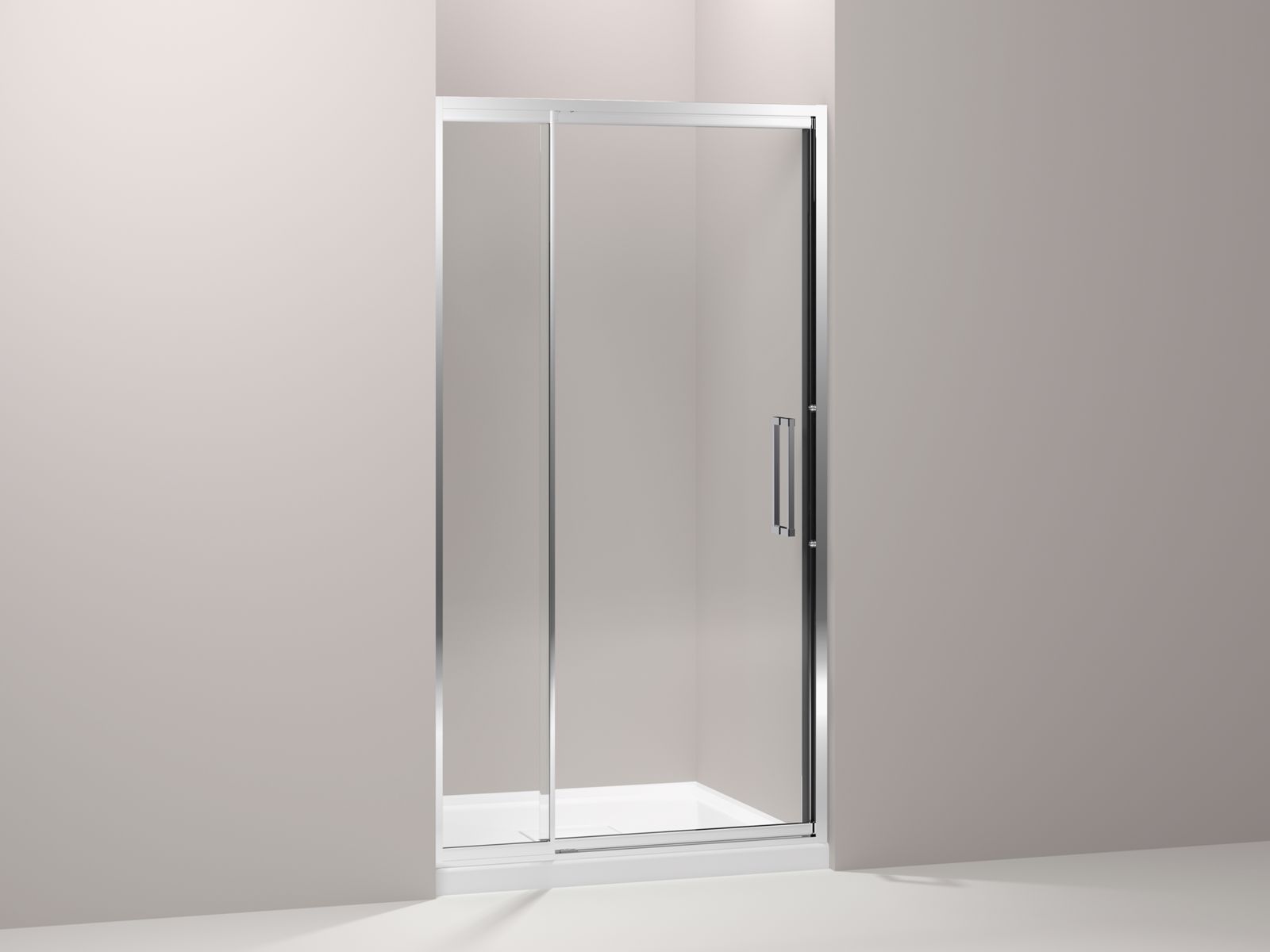 Lattis® semi-frameless pivot shower door with 3/8" thick Crystal Clear glass, 39" - 42" x 76"