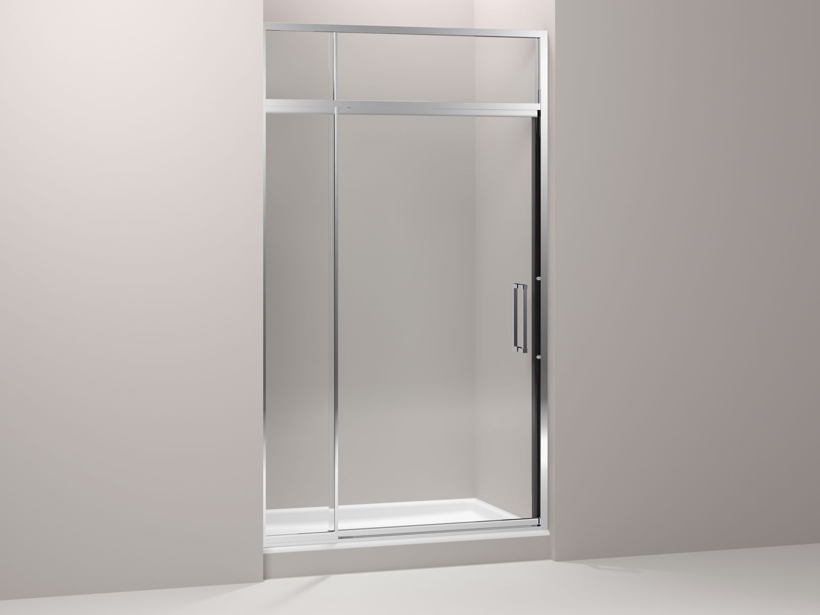 Lattis® semi-frameless pivot shower door with sliding steam transom with 3/8" thick Crystal Clear glass, 45" - 48" x 89-1/2"