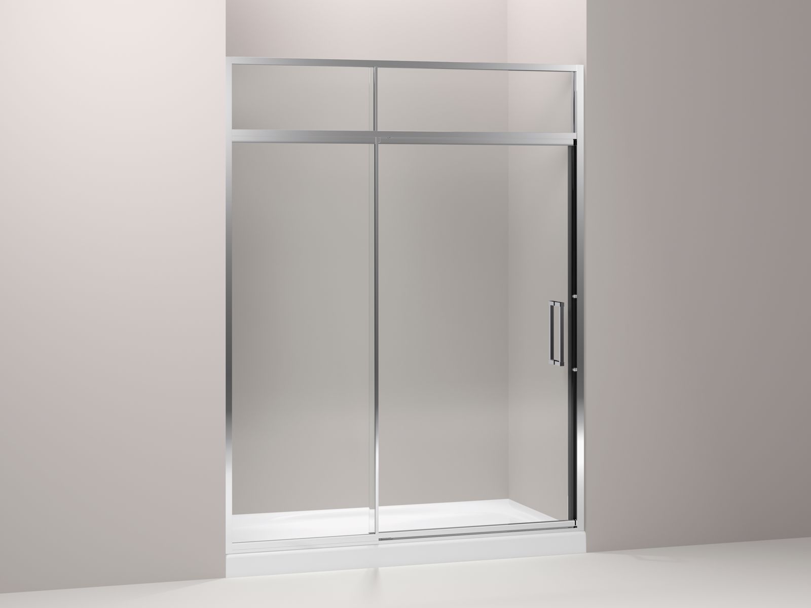 Lattis® semi-frameless pivot shower door with sliding steam transom with 3/8" thick Crystal Clear glass, 57" - 60" x 89-1/2"