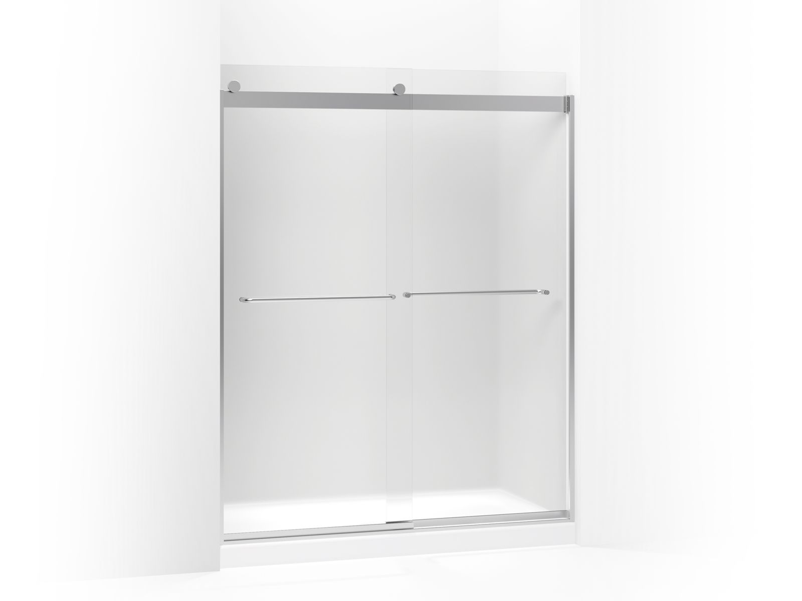 Levity™ Sliding shower door with towel bar and 1/4" frosted glass