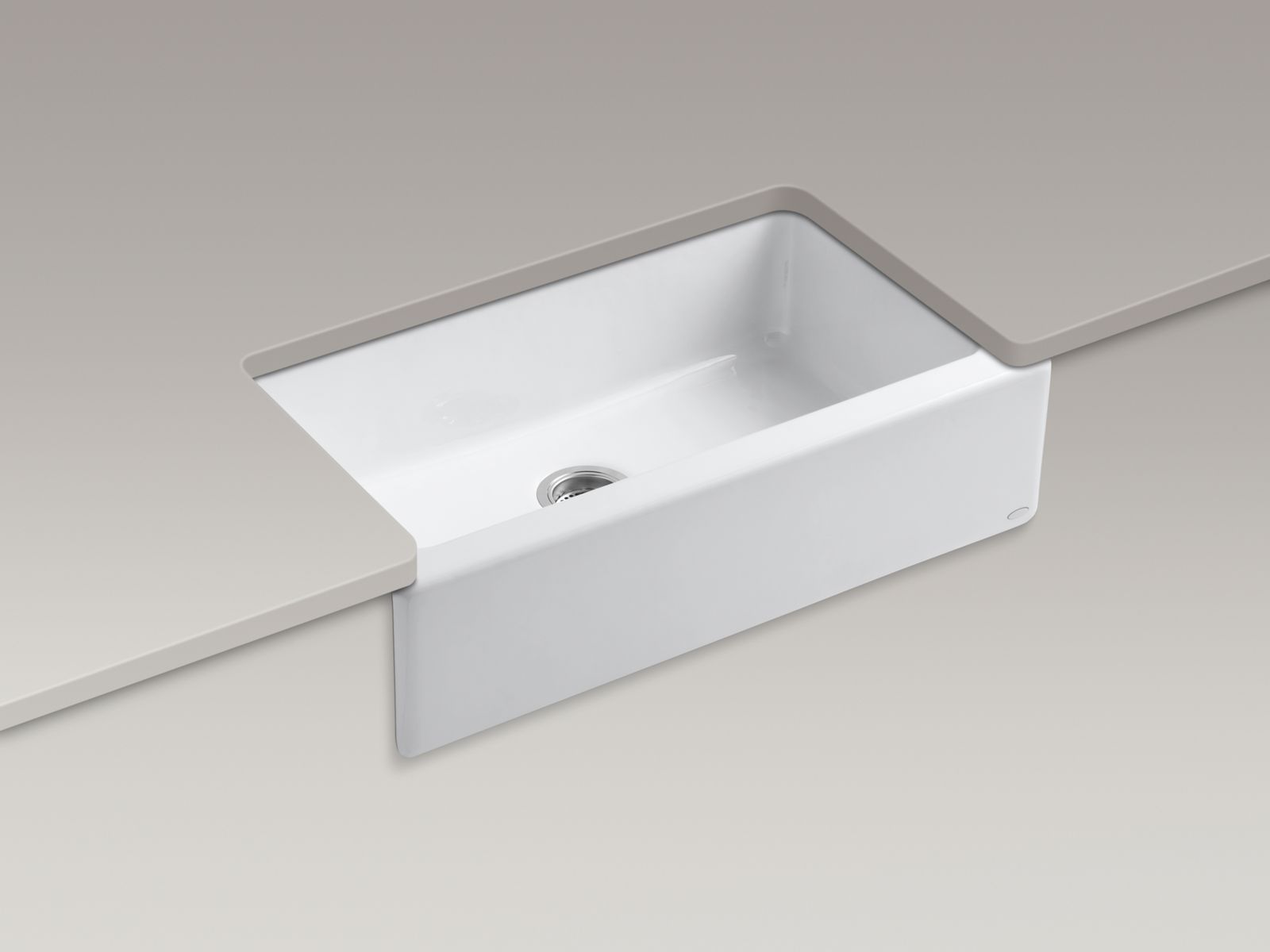 Dickinson® apron-front, under-mount single-bowl kitchen sink with 4 oversize faucet holes