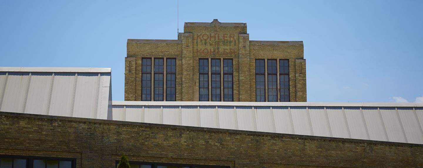 A front-on view of one of the original Kohler manufacturing facilities in Kohler, Wisconsin