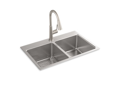 Prologue® 33" x 22" x 9" top-mount/undermount double-equal kitchen sink kit