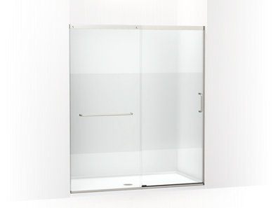 Elate&trade; Tall Sliding shower door, 75-1/2" H x 62-1/4 - 65-5/8" W with heavy 5/16" thick Crystal Clear glass with privacy band