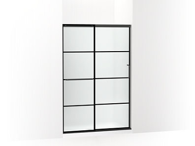 Elate&trade; Sliding shower door, 70-1/2" H x 44-1/4 - 47-5/8" W, with 1/4" thick Frosted glass with rectangular grille pattern