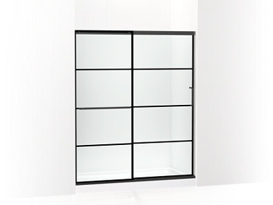 Elate&trade; Sliding shower door, 70-1/2" H x 56-1/4 - 59-5/8" W, with 1/4" thick Crystal Clear glass with rectangular grille pattern