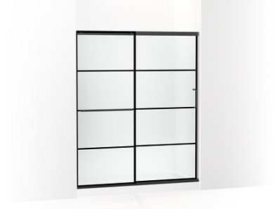 Elate&trade; Sliding shower door, 70-1/2" H x 56-1/4 - 59-5/8" W, with 1/4" thick Frosted glass with rectangular grille pattern