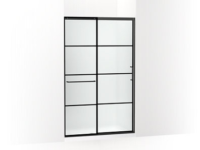 Elate&trade; Tall Sliding shower door, 75-1/2" H x 44-1/4 - 47-5/8" W, with heavy 5/16" thick Frosted glass with rectangular grille pattern