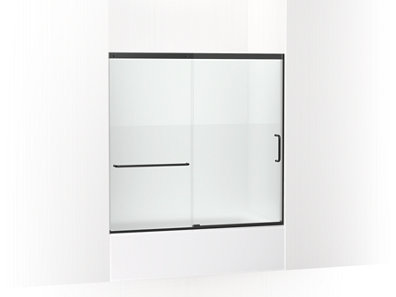 Elate&trade; Sliding bath door, 56-3/4" H x 56-1/4 - 59-5/8" W with heavy 5/16" thick Crystal Clear glass with privacy band