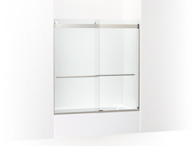 Levity® Plus Frameless sliding bath door, 61-9/16" H x 56-5/8 - 59-5/8" W, with 5/16"-thick Crystal Clear glass