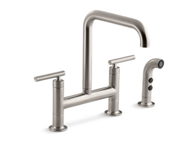 Purist&trade; Two-hole bridge kitchen sink faucet with sidesprayer