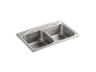 Cadence® 33" x 22" x 8-5/16" top-mount double-equal kitchen sink with 4 faucet holes