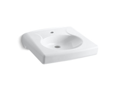 Brenham&trade; Wall-mount or concealed carrier arm mount commercial bathroom sink with single faucet hole and no overflow