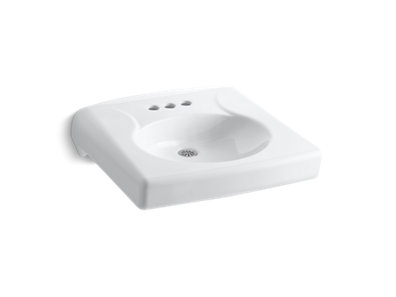 Brenham&trade; Wall-mount or concealed carrier arm mount commercial bathroom sink with 4" centerset faucet holes and no overflow