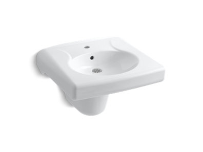Brenham&trade; Wall-mount or concealed carrier arm mount commercial bathroom sink and shroud with single faucet hole
