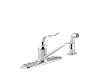 Coralais® Three-hole kitchen sink faucet with 8-1/2" spout, matching finish sidespray and lever handle