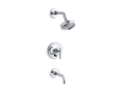 Purist® Rite-Temp® pressure-balancing bath and shower trim set with push-button diverter, 7-3/4" spout and lever handle, valve not included