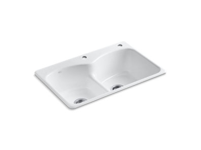 Langlade® 33" x 22" x 9-5/8" top-mount Smart Divide® double-equal kitchen sink with one faucet hole and one accessory hole