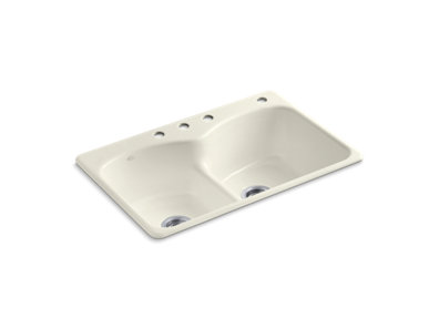 Langlade® 33" x 22" x 9-5/8" top-mount Smart Divide® double-equal kitchen sink with 3 faucet holes and one accessory hole