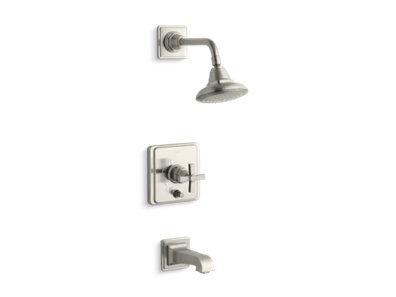 Pinstripe® Pure Rite-Temp® pressure-balancing bath and shower faucet trim with cross handle, valve not included