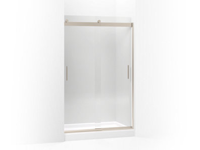 Levity® Sliding shower door, 74" H x 44-5/8 - 47-5/8" W, with 3/8" thick Crystal Clear glass and blade handles