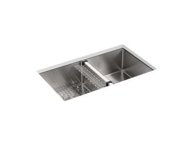 Strive® 32" undermount double-bowl kitchen sink with accessories