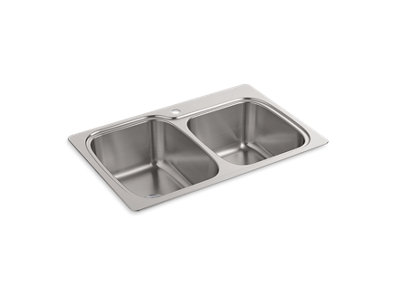 Verse&trade; 33" x 22" x 9-1/4" top-mount/undermount double-bowl large/medium kitchen sink with single faucet hole