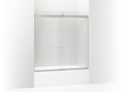 Levity® Sliding bath door, 62" H x 56-5/8 - 59-5/8" W, with 5/16" thick Crystal Clear glass